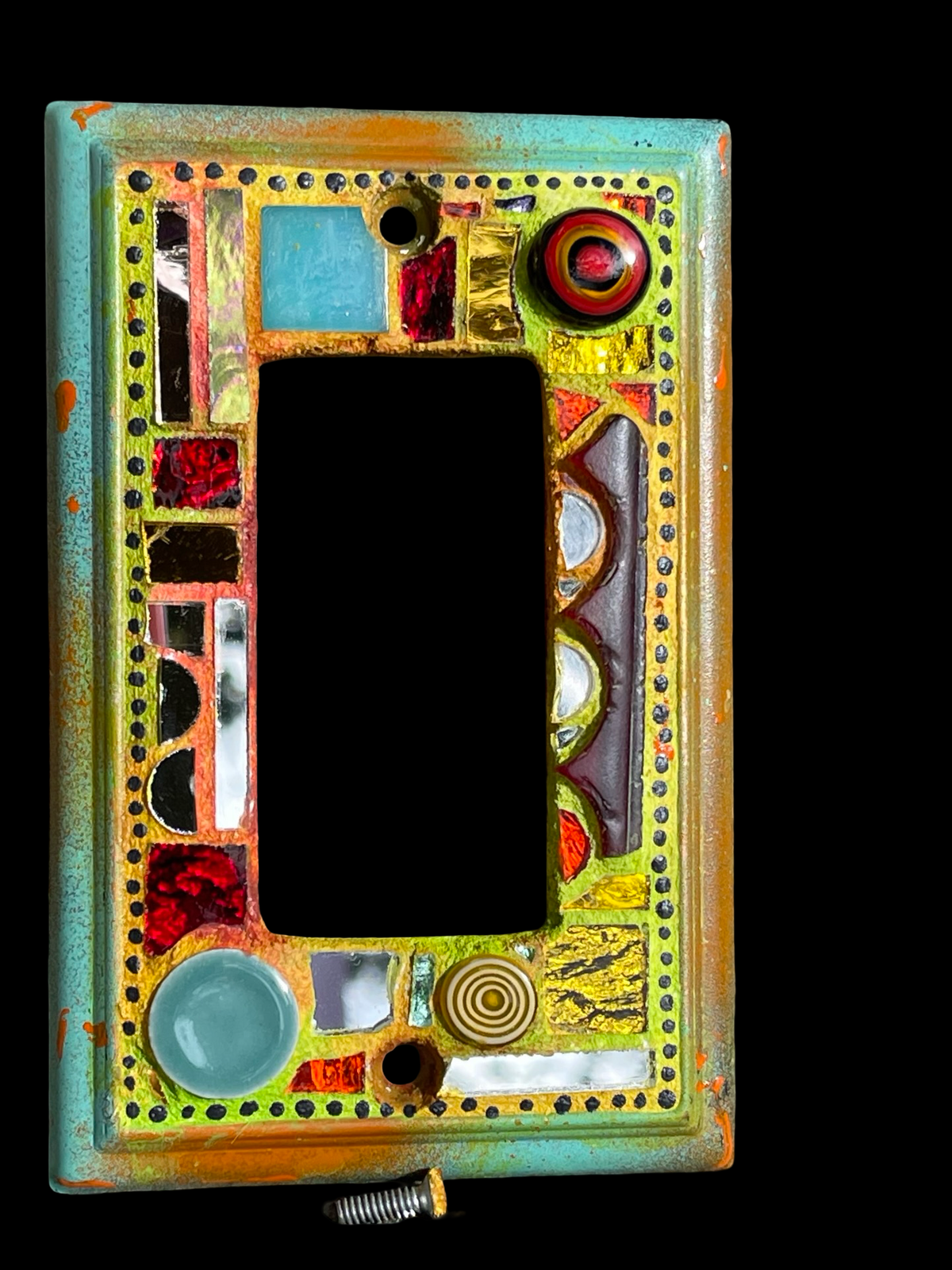 Single rocker mosaic light switch cover with mirror circles, half circles