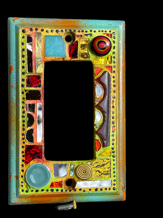 Single rocker mosaic light switch cover with mirror circles, half circles