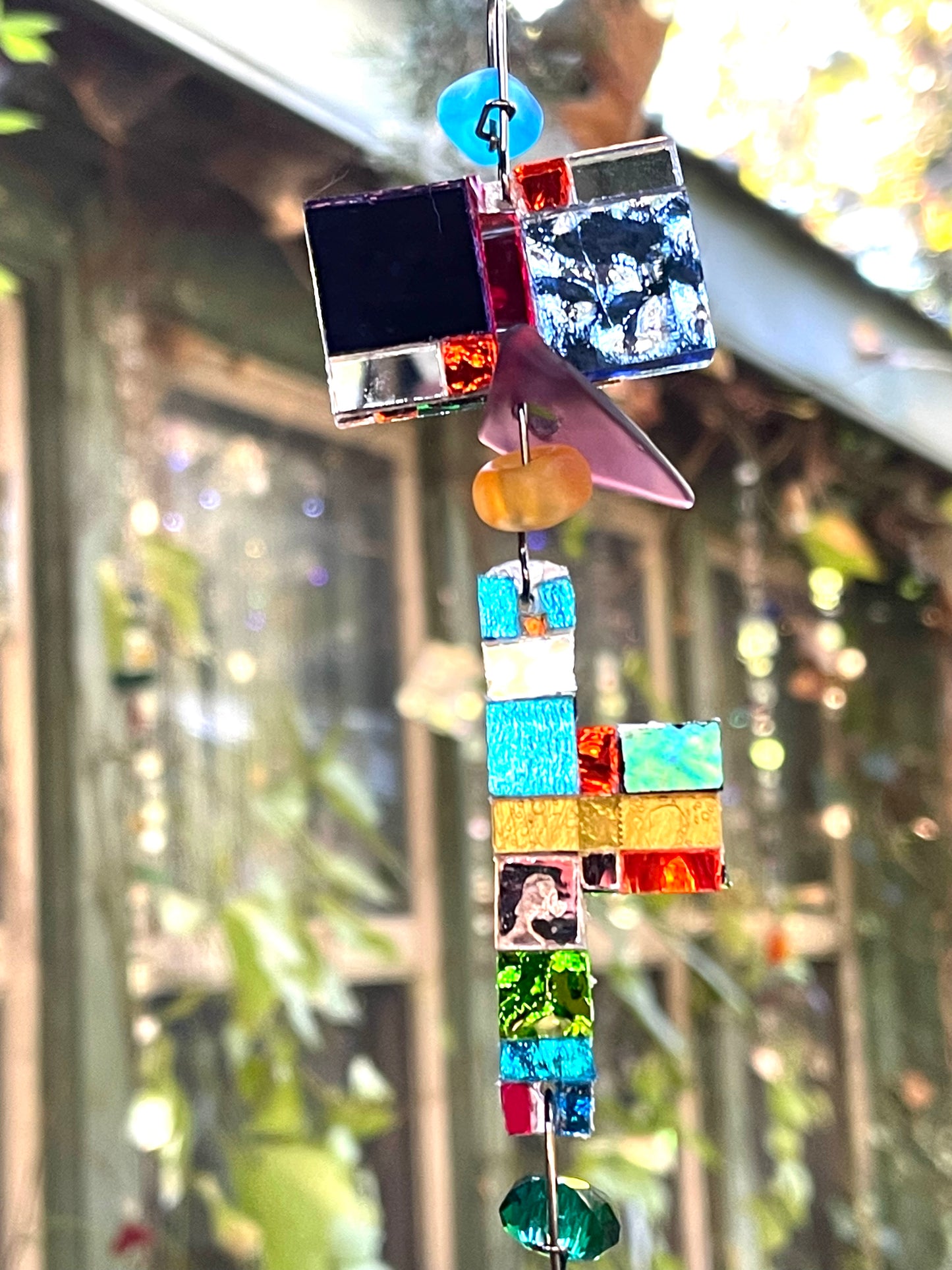 Long (45”) colorful glass and mirror sun chain