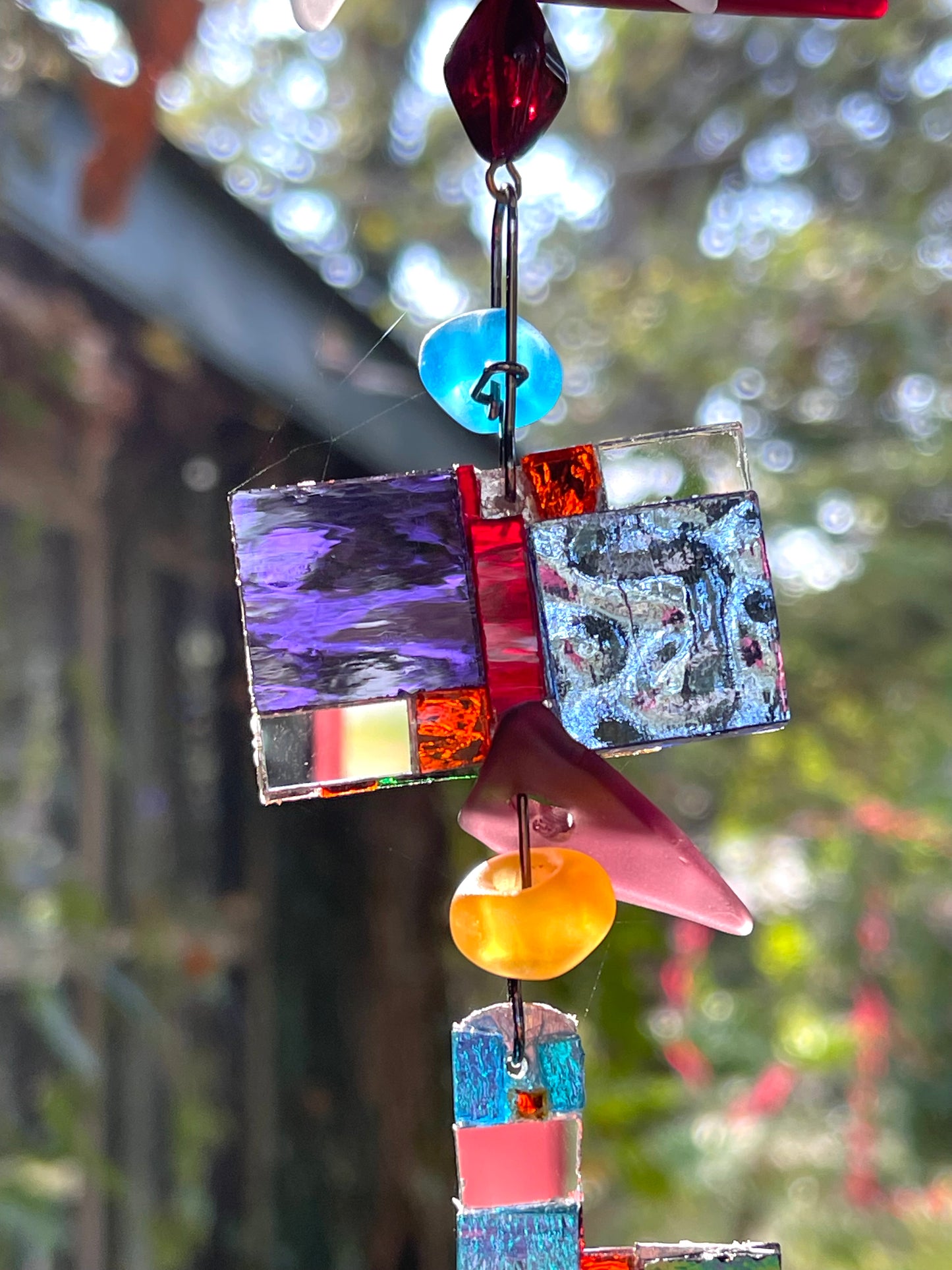 Long (45”) colorful glass and mirror sun chain