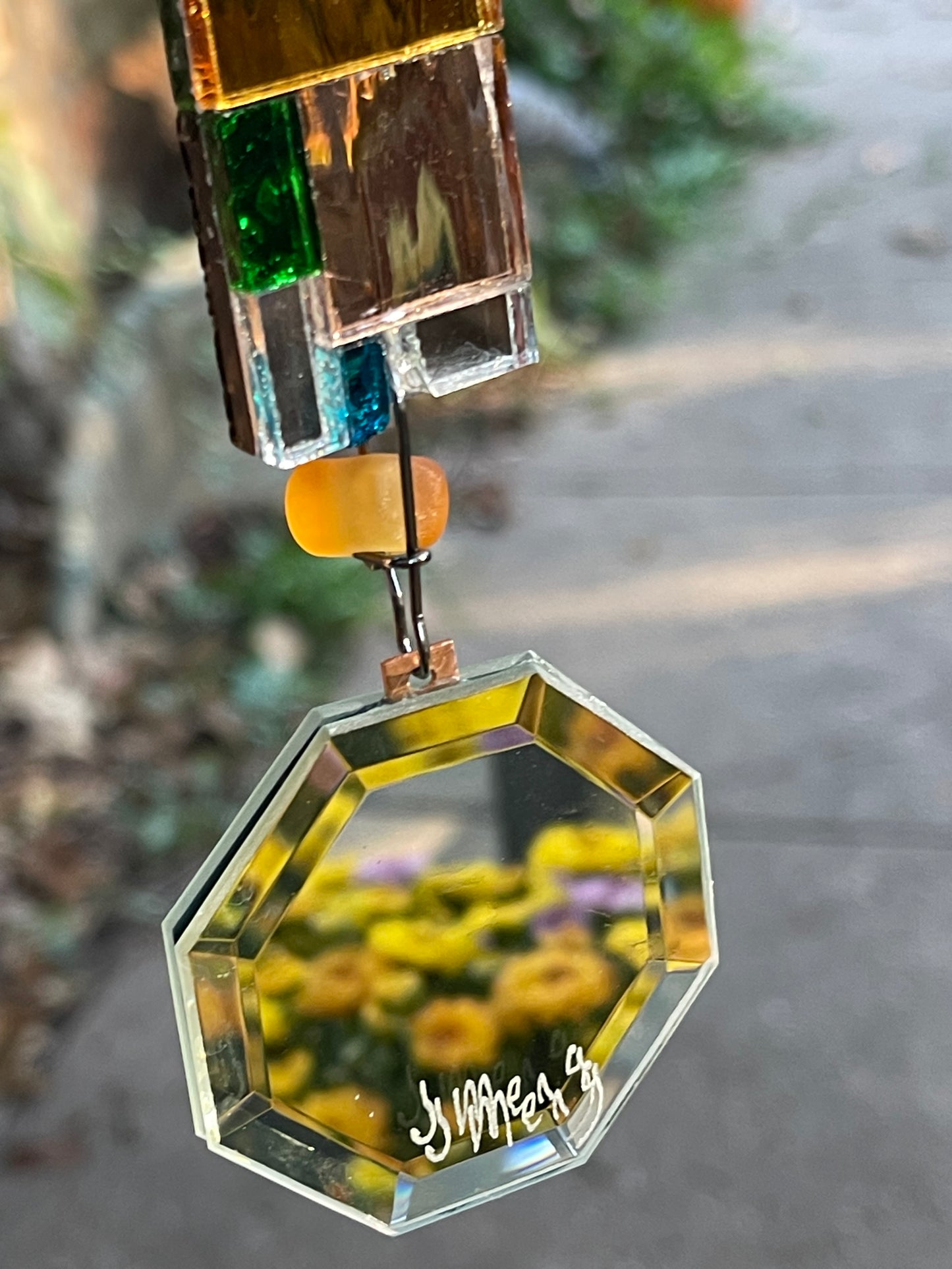 Long (45”) colorful glass and mirror sun chain