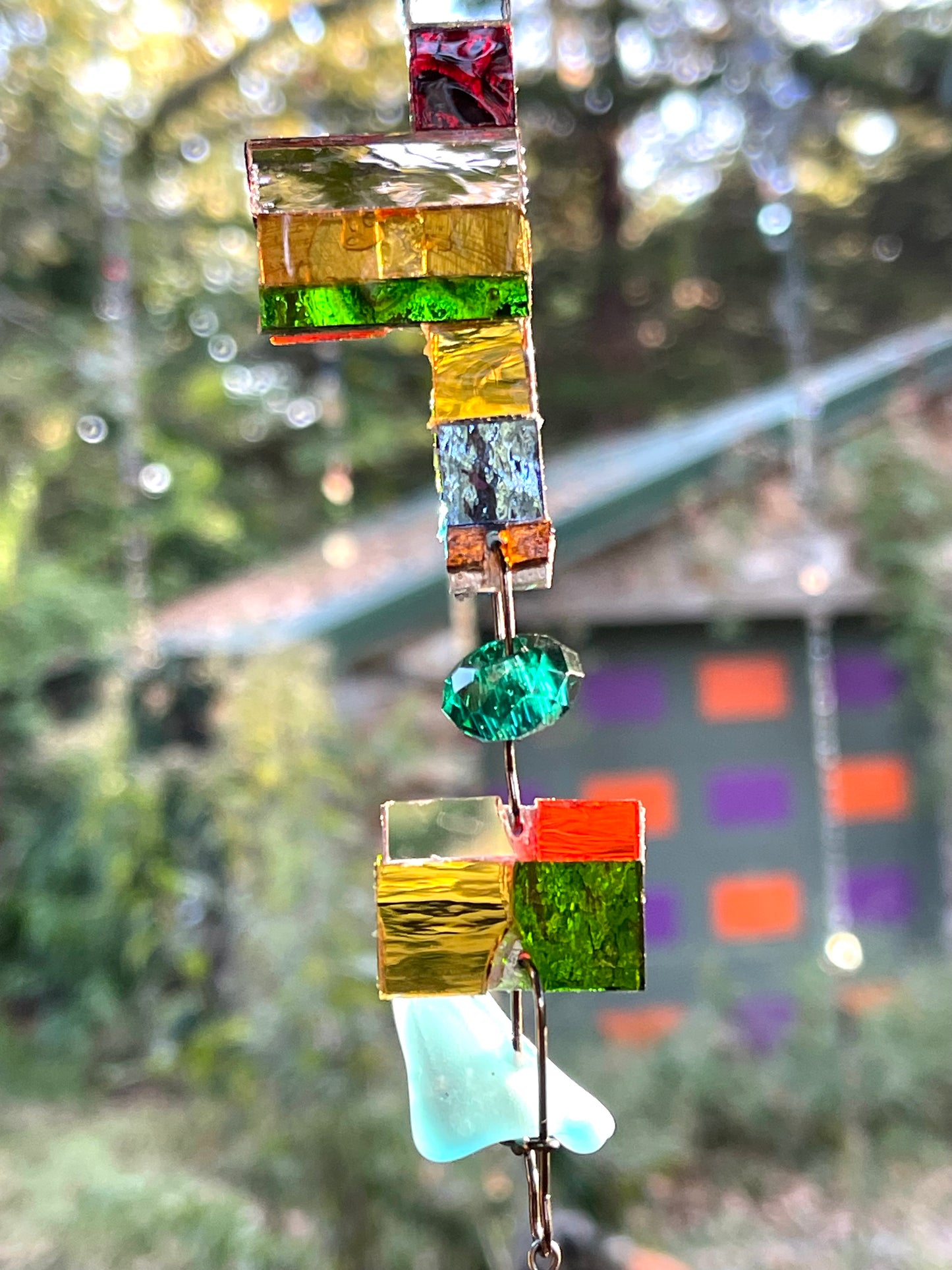 Long (45”) colorful glass and mirror sun chain