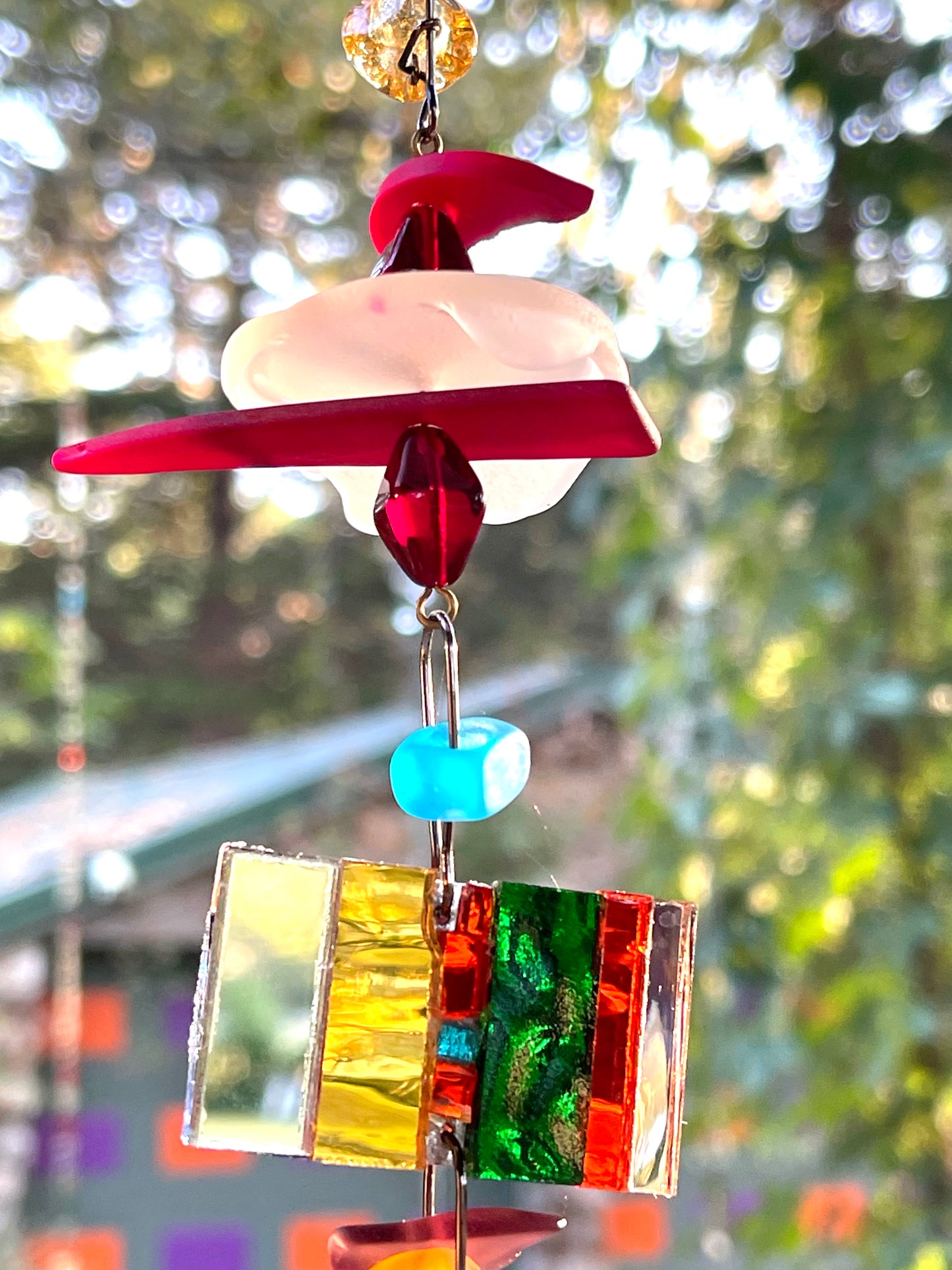 Long (45”) colorful glass and mirror sun chain