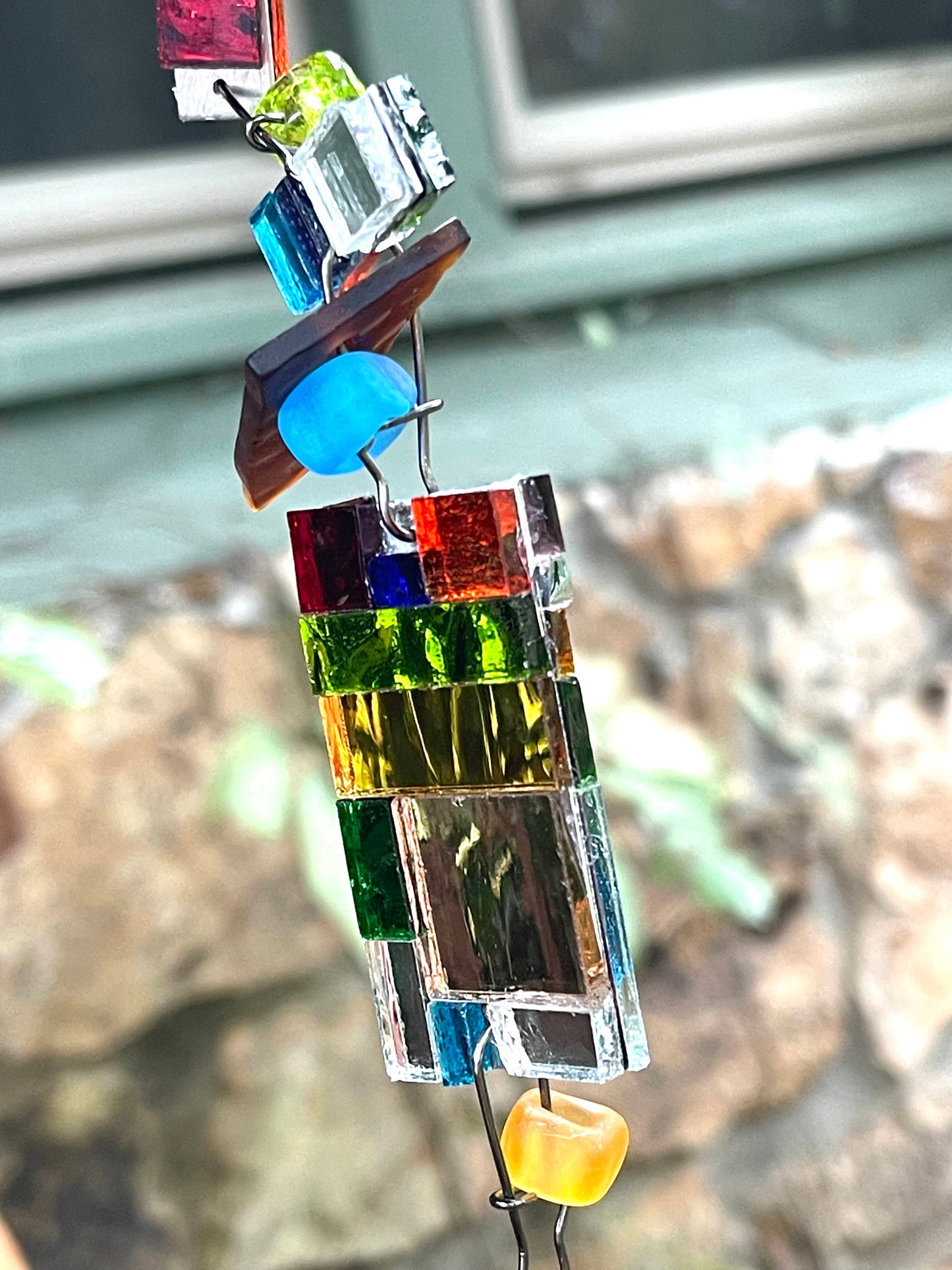 Long (45”) colorful glass and mirror sun chain