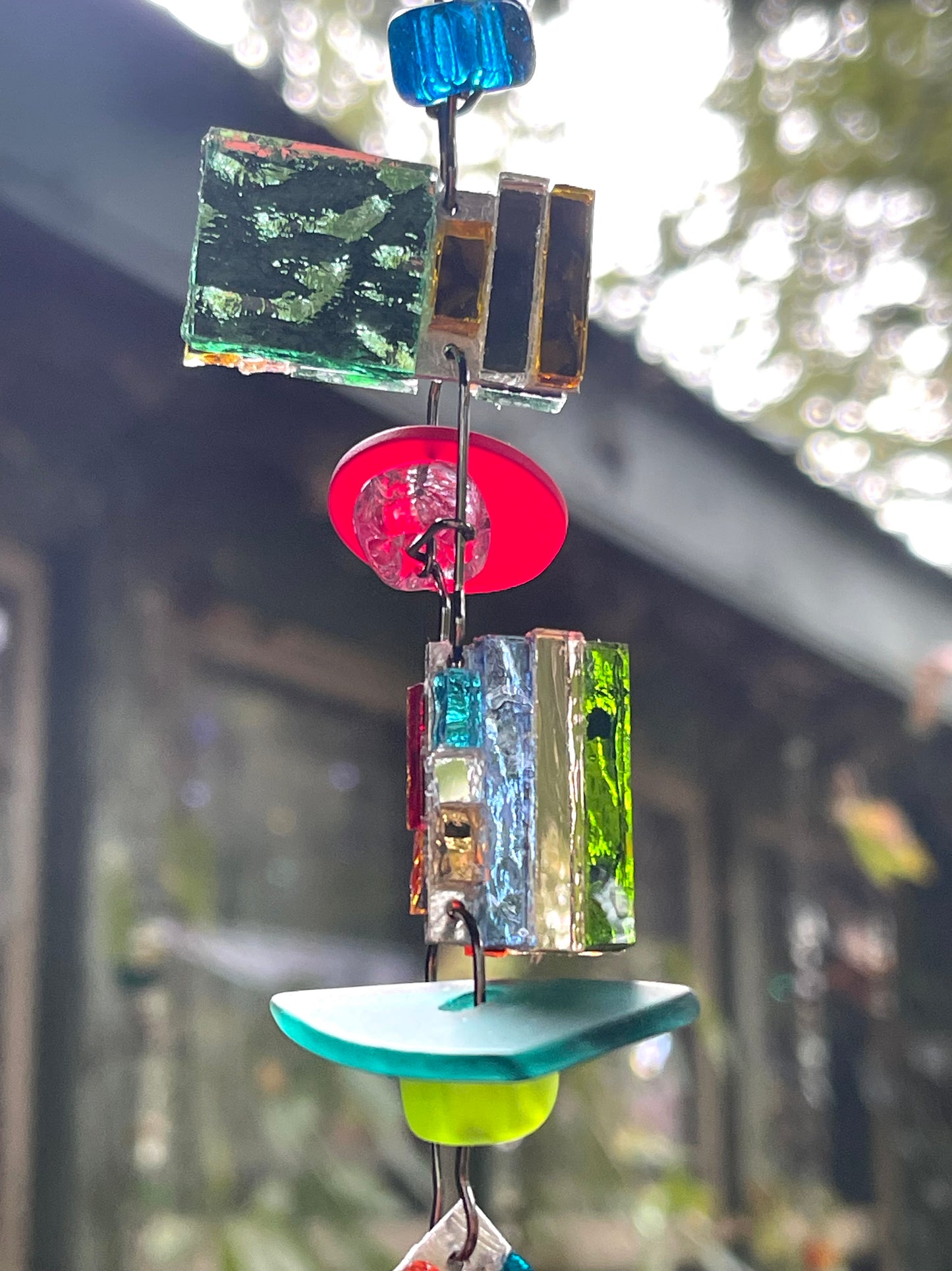 Long (45”) colorful glass and mirror sun chain