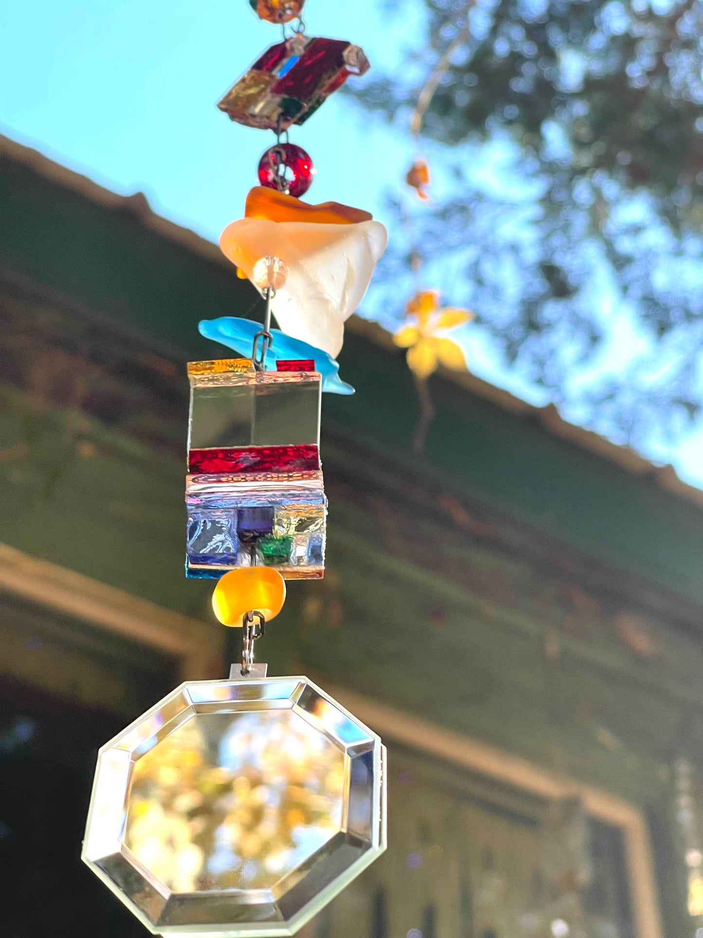 Long 43” mirror mosaic sun chain autumn colors